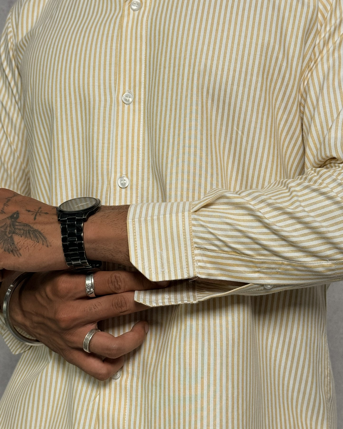Men's Cream Beige Stripe Regular Fit Shirt