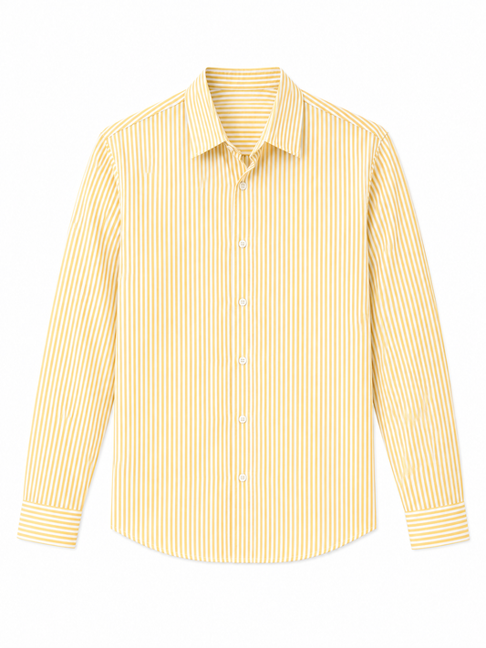 Men's Cream Beige Stripe Regular Fit Shirt