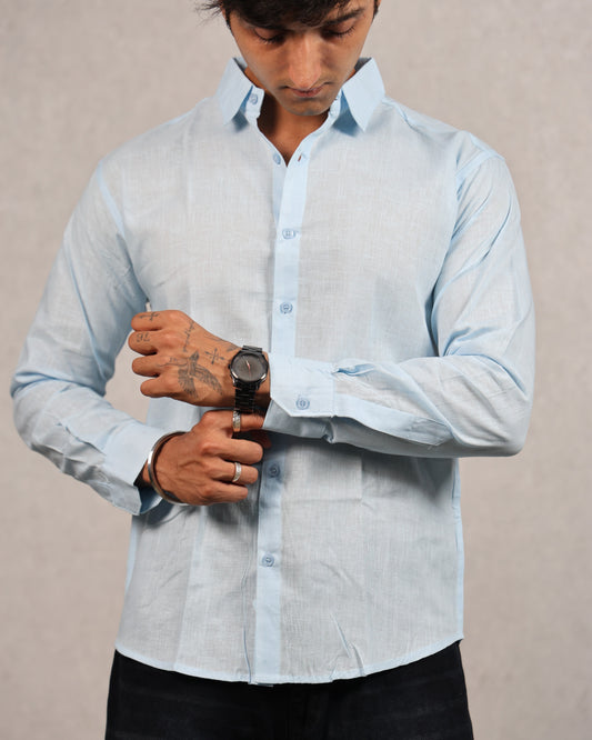 Men's Blue Linen Shirt
