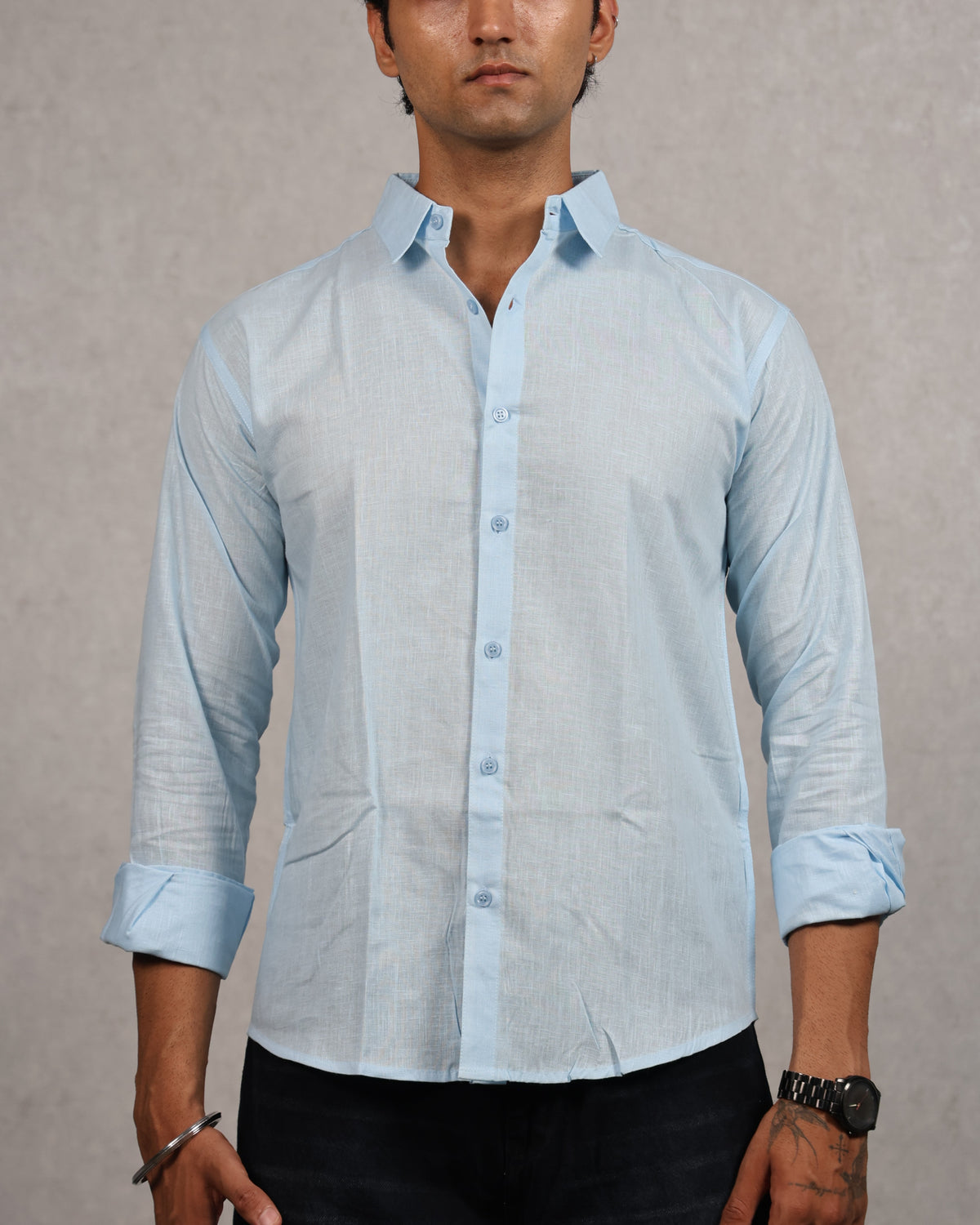 Men's Blue Linen Shirt