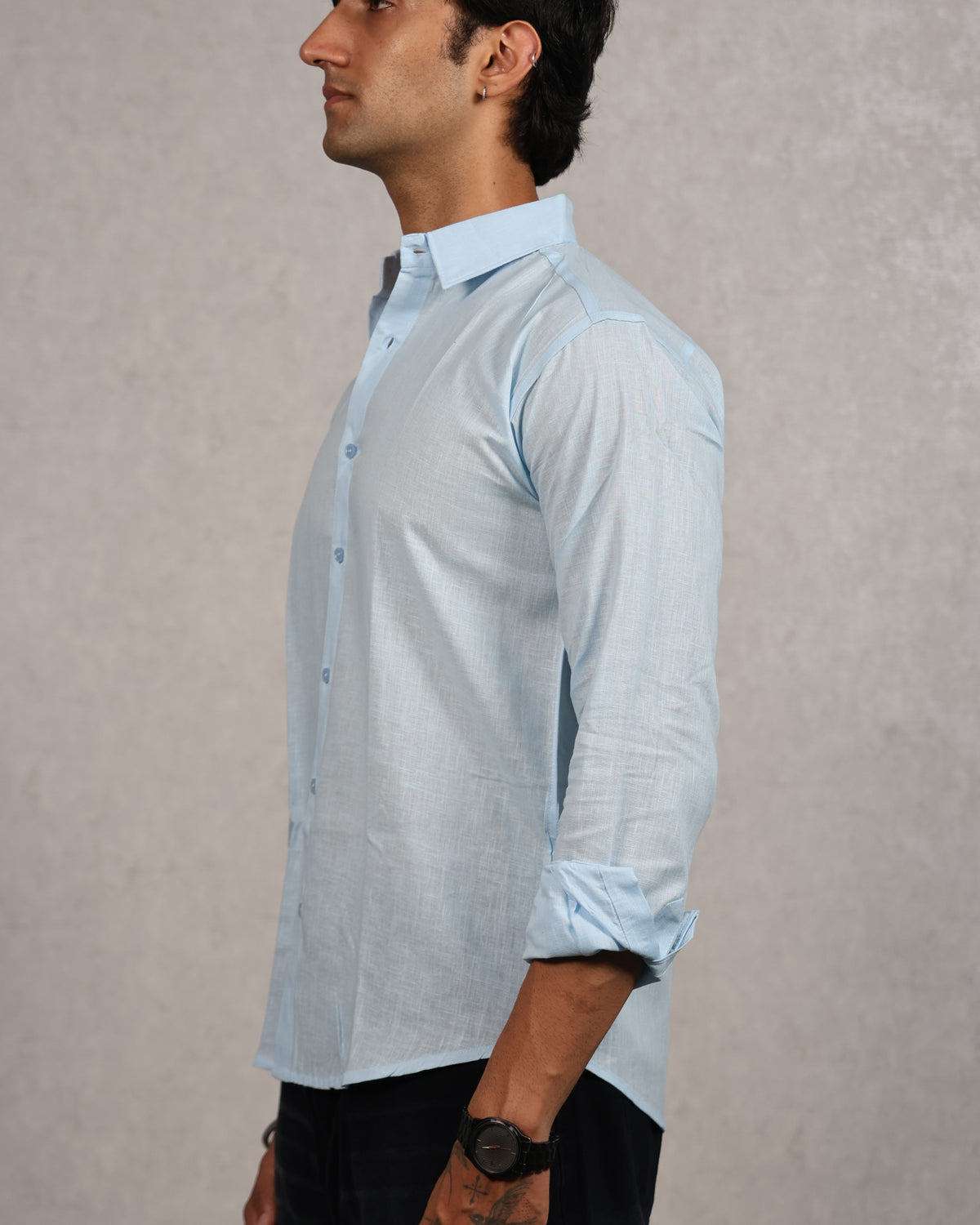 Men's Blue Linen Shirt