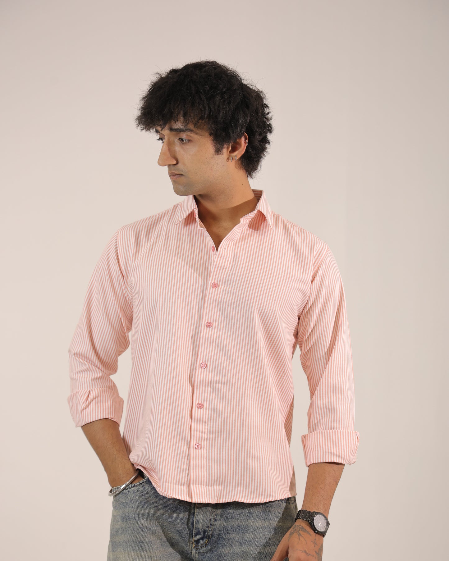 Men's Pink Stripe Regular Fit Shirt