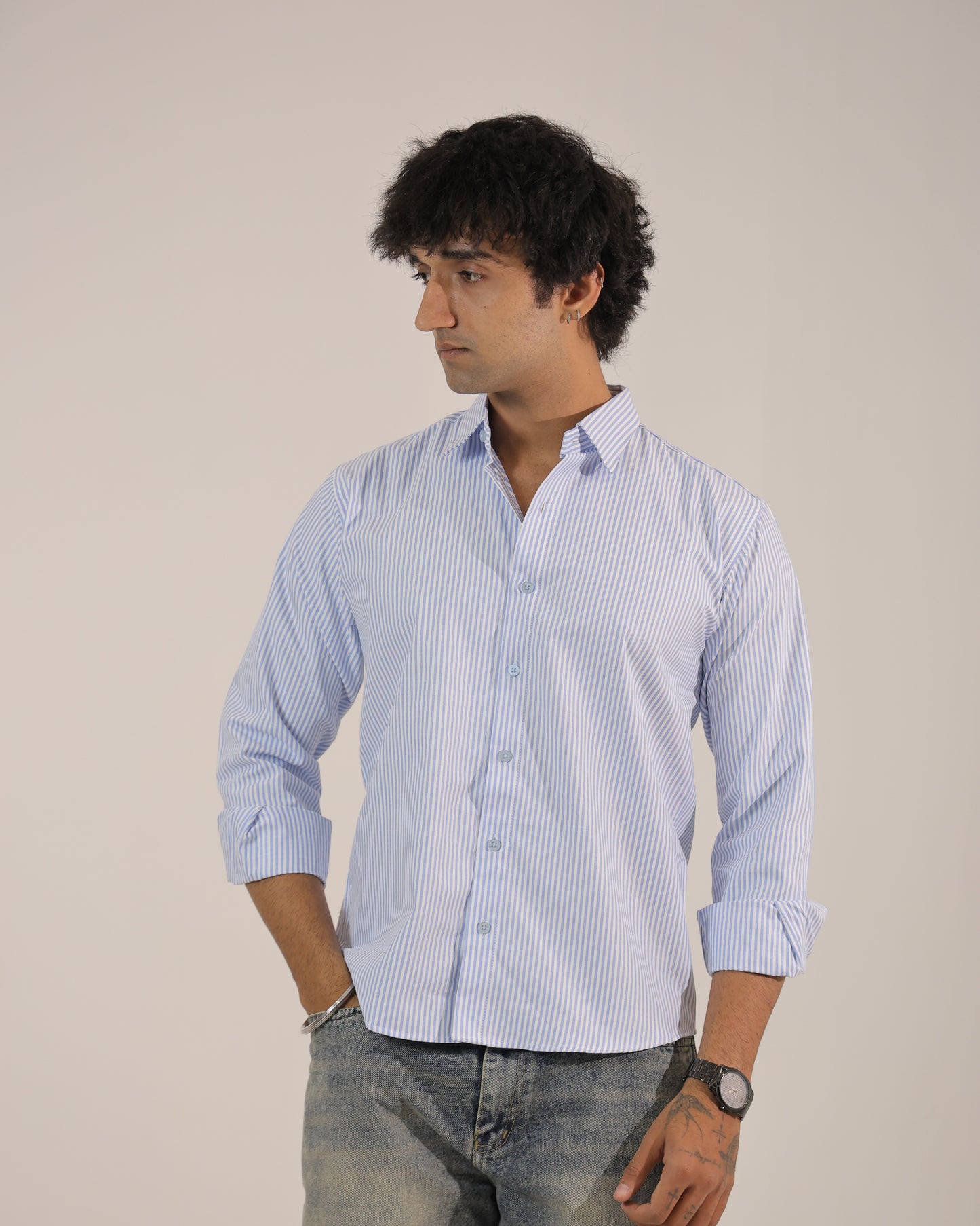 Men's Blue Stripe Regular Fit Shirt