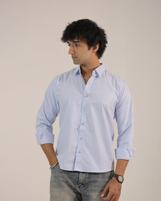 Men's Blue Stripe Regular Fit Shirt