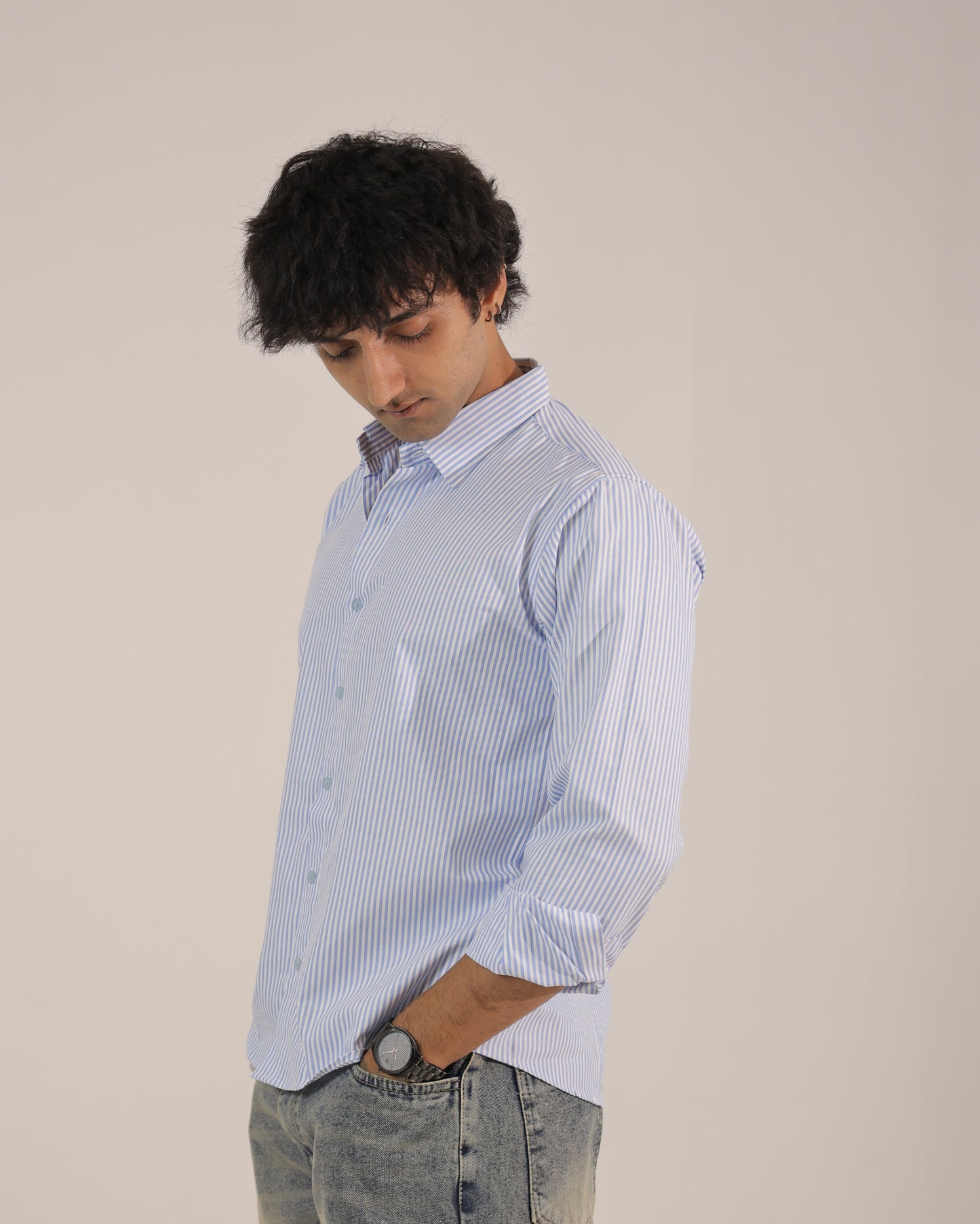 Men's Blue Stripe Regular Fit Shirt