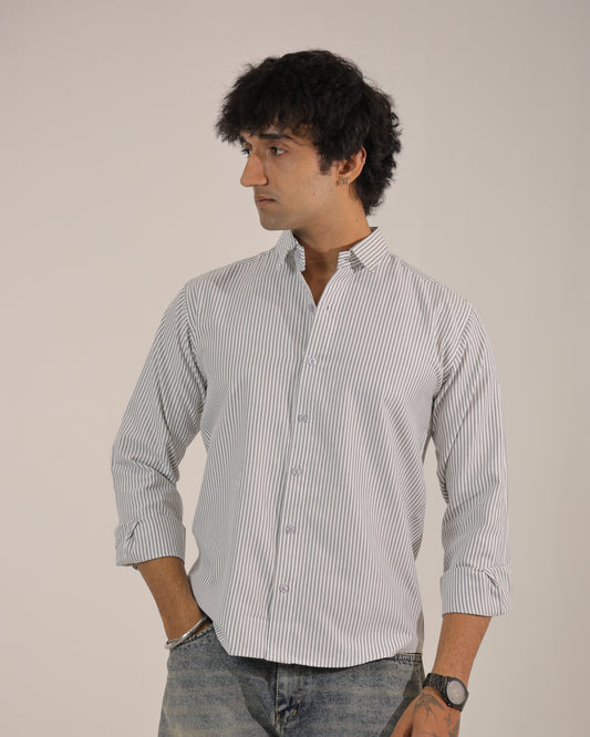 Men's Grey Stripe Regular Fit Shirt