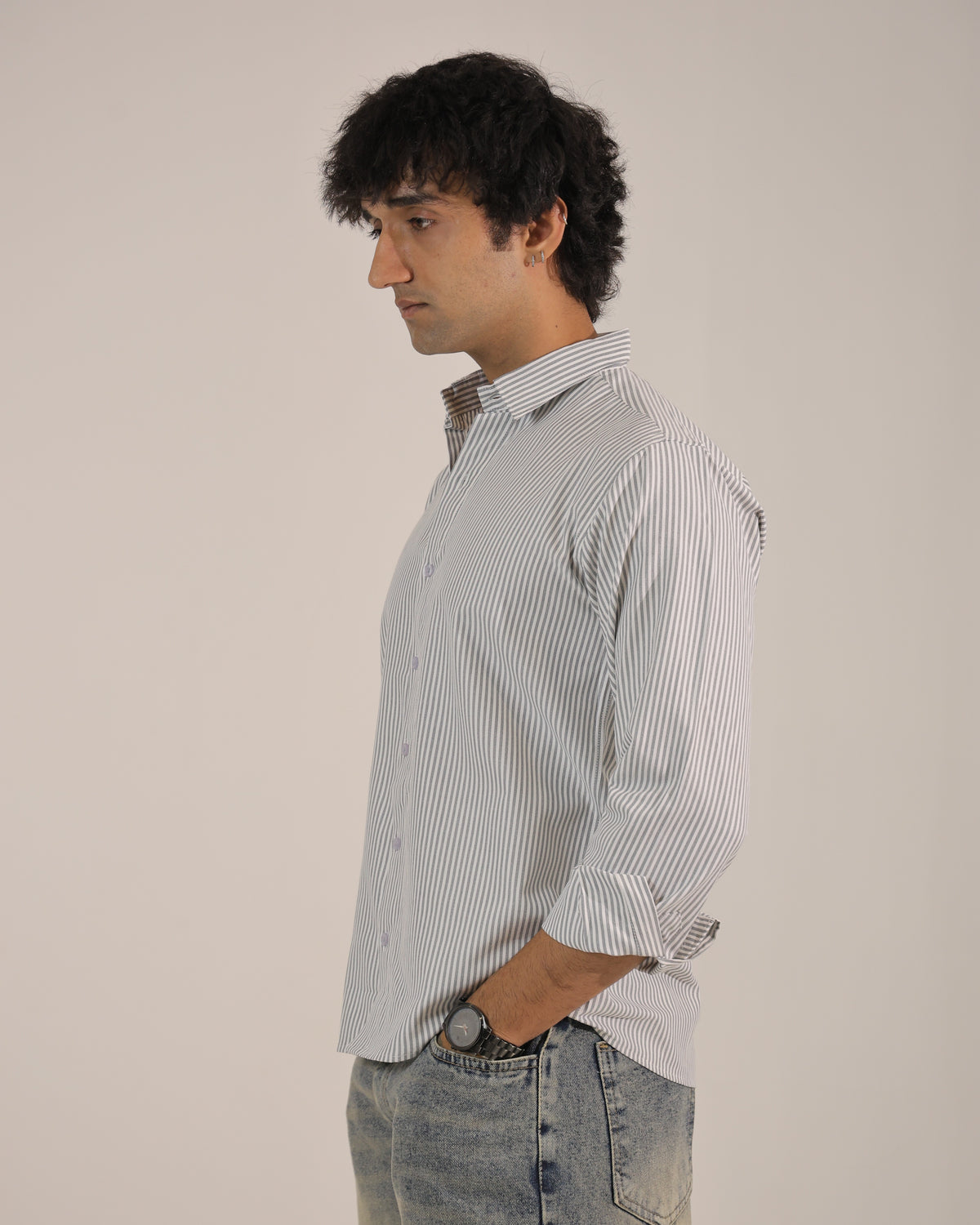 Men's Grey Stripe Regular Fit Shirt