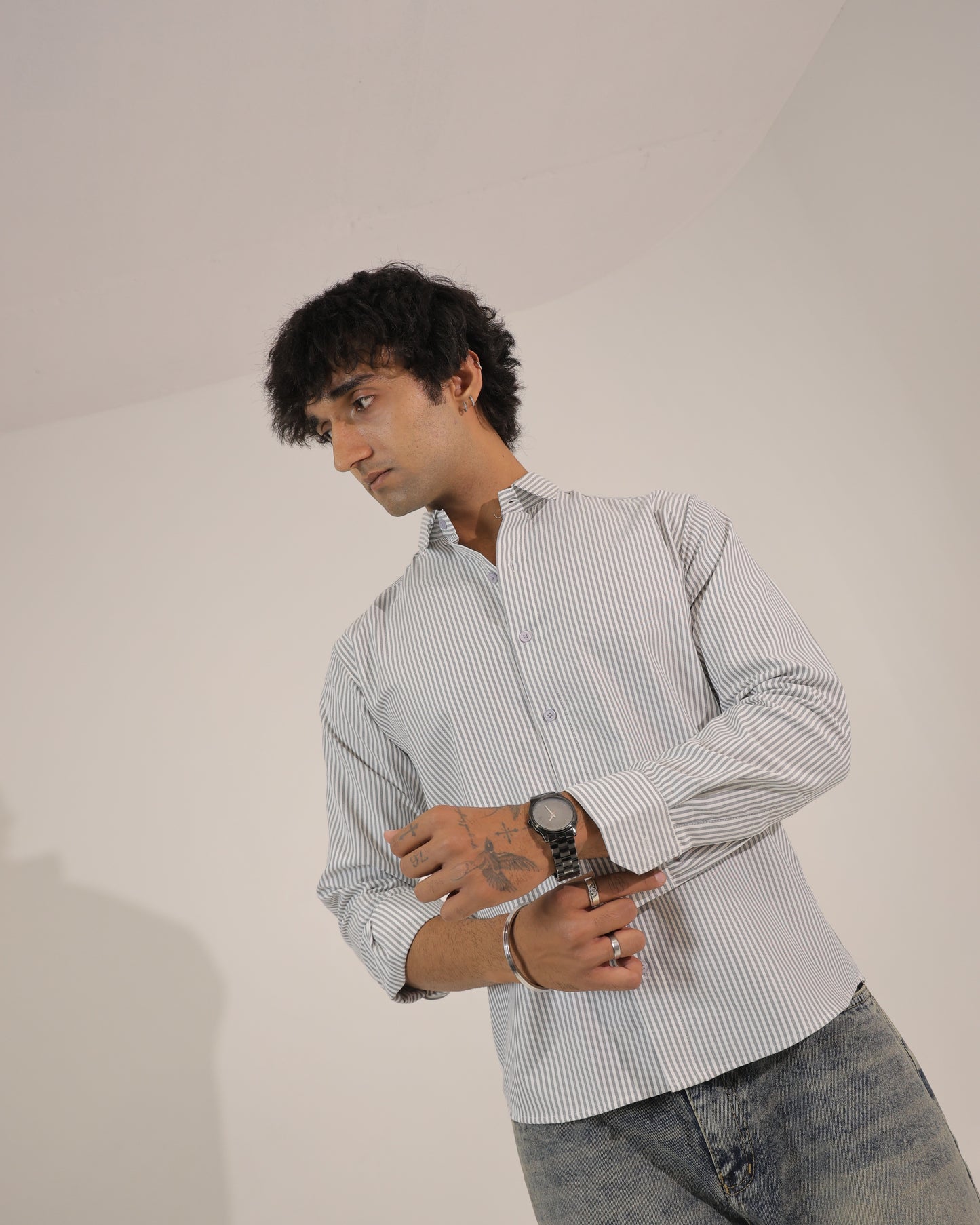Men's Grey Stripe Regular Fit Shirt