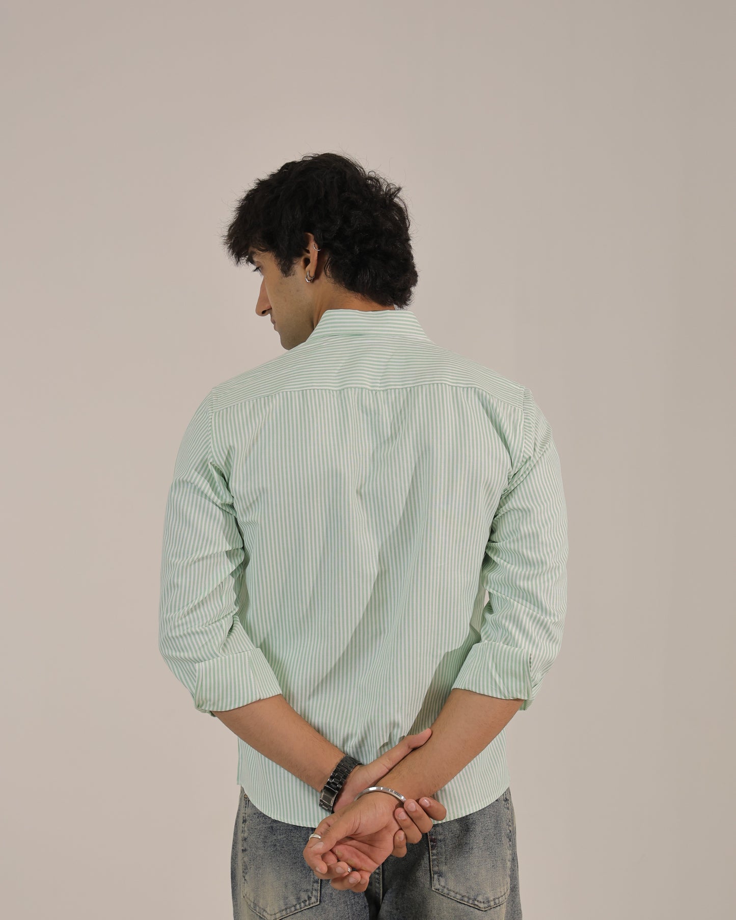 Men's Green Stripe Regular Fit Shirt
