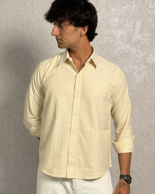 Men's Cream Beige Stripe Regular Fit Shirt