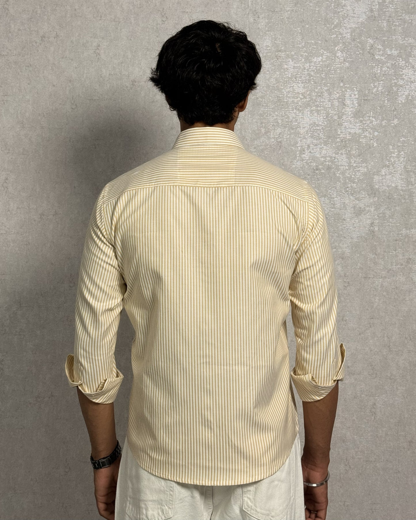 Men's Cream Beige Stripe Regular Fit Shirt